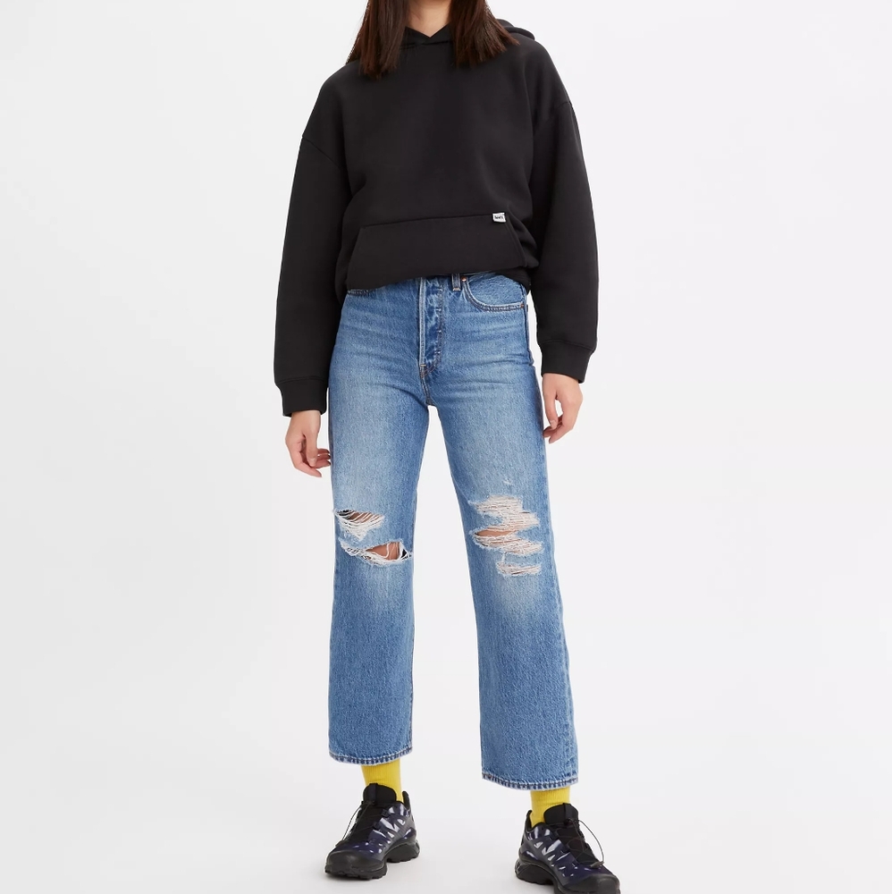 Levi's Jeans Ribcage Straight Ankle Size 27 Light Wash Distressed
